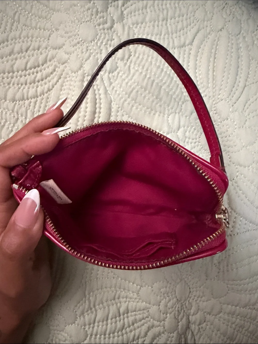 Coach Khaki Canvas Wristlet with Pink Trim